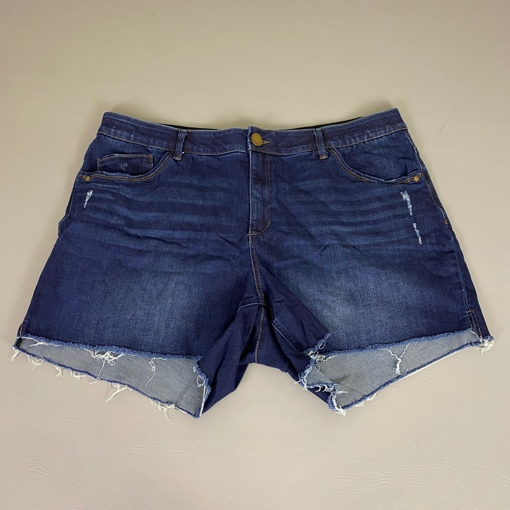 Wit & Wisdom Denim Shorts Jeans Women's Size 22W Blue Dark Wash Denim Frayed Hem